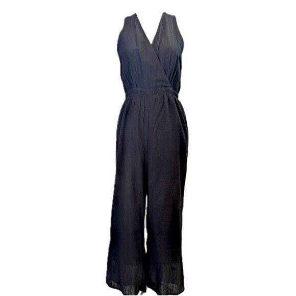 NWT Express | Halter Neck Cotton Blend Lightweight Jumpsuit in Black | Medium - Picture 1 of 13